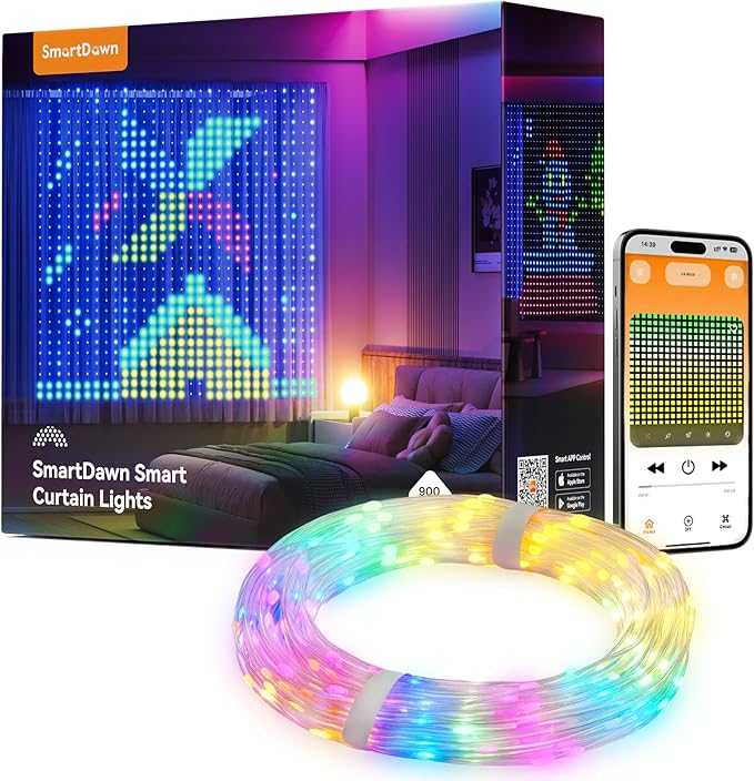 900 RGBIC LEDs Smart Curtain Lights with DIY GIF, 6.6x6.6ft Color Changing Christmas Wall Lightss with APP, IP65 Waterproof String Fairy Lightss for Indoor Outdoor Bedroom Window Garage