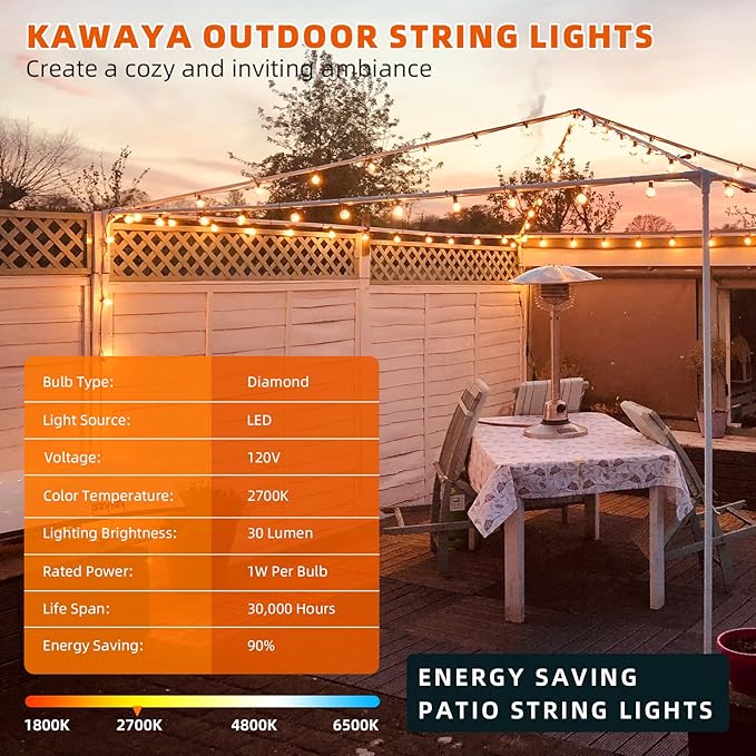 Kawaya 300FT Outdoor String Lights - LED Waterproof Patio Light for Outside with 146+4 G40 Globe Blubs - Shatterproof Hanging Lights for Porch Bistro Backyard Gazebo Balcony Cafe