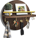 Key Holder Wall Mount with Shelf and Hooks, 11.8 Inch Entryway Gold Key Rack Hanger, Rustic Key Holder for Wall Decor