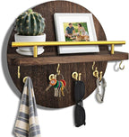 Key Holder Wall Mount with Shelf and Hooks, 11.8 Inch Entryway Gold Key Rack Hanger, Rustic Key Holder for Wall Decor