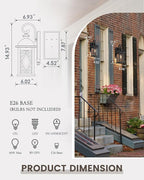 FEMILA 15" Exterior Wall Sconce, 2-Pack Outdoor Waterproof Wall Lights Fixture, Anti-Rust Matte Black Finish with Water Ripple Glass,4FD54B-2PK BK-SD