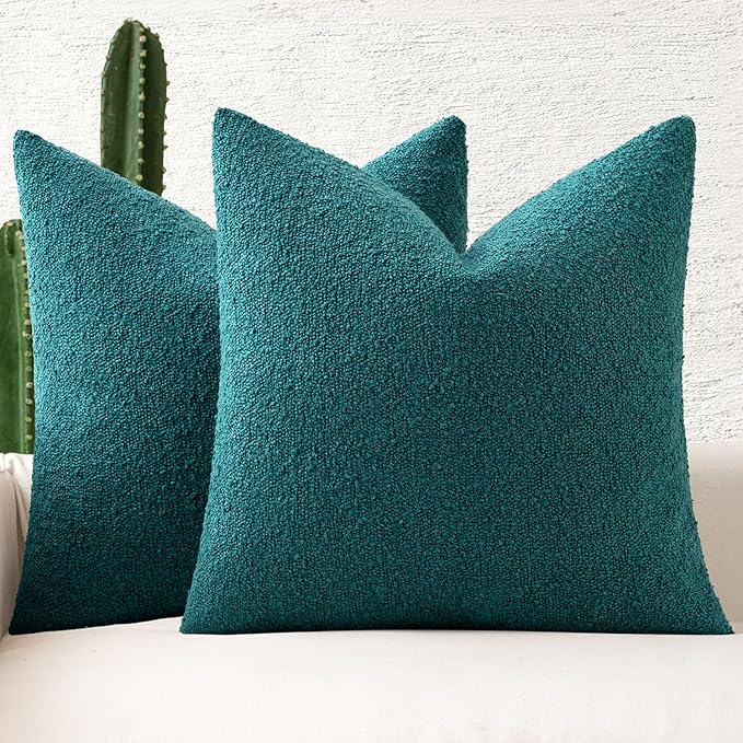 MIULEE 18x18 Inch Decorative Pillow Covers for Couch Bed Set of 2 Textured Boucle Neutral Winter Throw Pillows Teal Blue Accent Solid Cushion Pillowcases Sofa Livingroom Home Decor