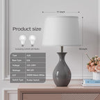 PARTPHONER Table Lamp Set of 2, Modern Ceramic Bedside Lamps for Night Stands, Classic Small Lamp Nightstand Lamp for Bedroom Living Room Desk End Table Rocker Swtich Grey
