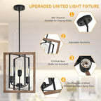 3-Light Chandelier for Entryway, Modern Farmhouse Chandelier for Foyer Bedroom Light Fixture, Rustic Hanging Lights for Dining Room Living Kitchen Island, Adjustable Black and Imitation Wood