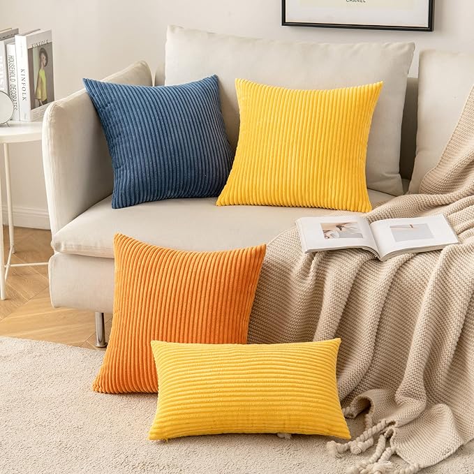 MIULEE Pack of 2 Golden Yellow Pillow Covers 18x18 Inch Soft Decorative Throw Pillow Covers Corduroy Pillowcases for Spring Sofa Bedroom Couch