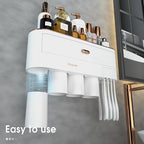 iHave Toothbrush Holders for Bathrooms, 4 Cups Toothbrush Holder Wall Mounted with Large Capacity Drawer and Tray - Bathroom Storage & Bathroom Organizer