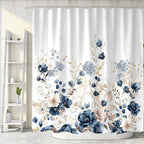 Sanzugh Navy Blue and Gold Flower Shower Curtain, Boho Watercolor Floral Leaves Cute Fabric Shower Curtains Set for Bathroom Decorative with Hooks 72 X 72 inch Beautiful Bath Decor