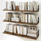 Fun Memories Floating Shelves for Wall, 36 Inches Long Set of 3 Wall Shelves for Bedroom, Floating Bookshelves with Metal Brackets for Living Room, Kitchen, Bedroom and Laundry Room (Rustic Brown)