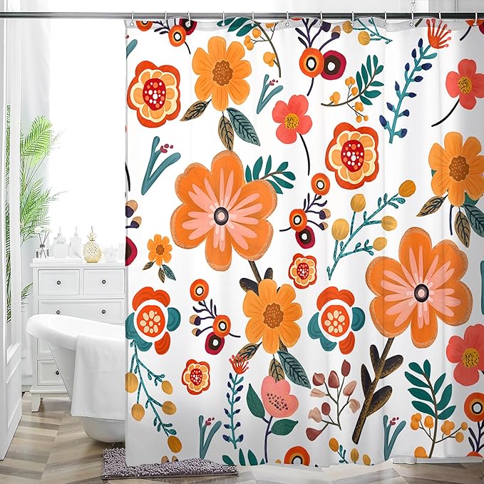 Bohemian Bathroom Curtain Colorful Boho Floral Print Beautiful Bright Polyester Fabric Cloth Shower Curtain for Bathroom Decoration, 72"x72"