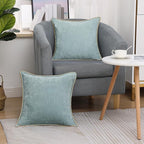 decorUhome Chenille Soft Throw Pillow Covers 18x18 Set of 2, Farmhouse Velvet Neutral Decorative Euro Pillow Covers with Stitched Edge for Couch Sofa Bed Home Decor, Aqua Haze