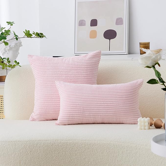 Home Brilliant Pink Pillow Covers 18x18 Set of 2 for Party Decorative Corduroy Soft Throw Pillows for Couch Bed Sofa, 18 x 18 inch, 45cm, Blush Pink