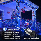 800 LED Christmas Lights Outdoor Indoor, String Lights for Outside with 8 Modes Waterproof, Plug in Twinkle Light Clear Wire for Xmas Tree, Patio, Garden, Party Decorations, Blue