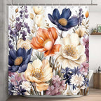 Boho Floral Shower Curtain, Elegant Flower Shower Curtains for Bathroom, Modern Colorful Chic Bathroom Decor Washable Durable Fabric Set with Hooks 72x72 Inch