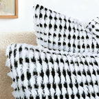 Boho Chenille Tufted Pillow Cover 14x36 Inch Set of 1, Farmhouse Striped Decorative Pillow Covers Accent Fluffy Neutral Long Body Bolster Pillow for Couch Sofa Bedroom Living Room, Black White
