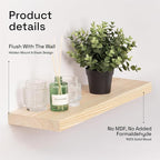 BAOBAB WORKSHOP Solid Wood Floating Shelves for Wall 20 Inch Wide, Wooden Shelf for Bathroom, Light Oak Floating Shelves for Room Wall Mounted Kitchen Farmhouse, Natural Wood, 20W × 6.7D, Set of 2