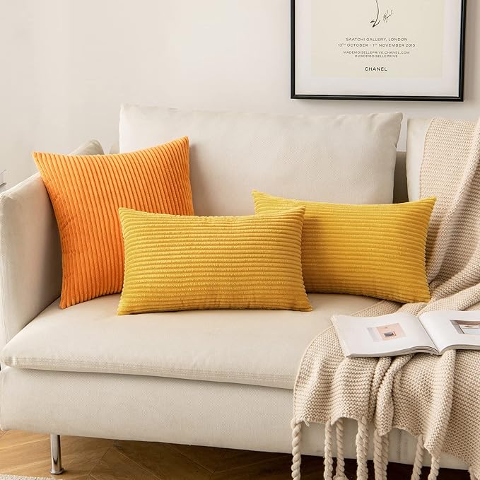 MIULEE Pack of 2 Mustard Yellow Fall Pillow Covers 16x16 Inch Soft Decorative Throw Pillow Covers Corduroy Pillowcases for Sofa Bedroom Couch