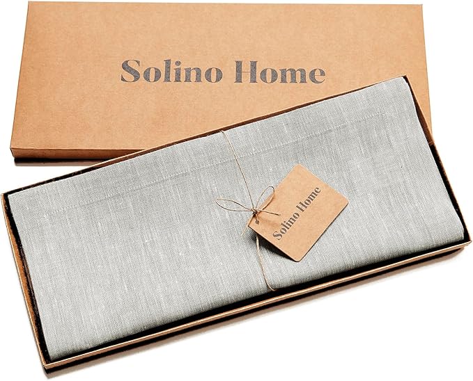 Solino Home Linen Table Runner 144 Inches Long - Athena, 100% Pure Linen Oyster Grey 14 x 144 Inch Table Runner for Dining, Fall, Autumn, Halloween, Thanksgiving, Holiday