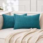MIULEE Pack of 2 Corduroy Pillow Covers 12 x 20 Inch Lumbar Throw Pillow Covers Teal Pillowcases for Sofa Bedroom Couch