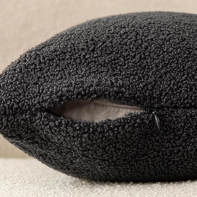 Foindtower Pack of 2, Curly Faux Fur Decorative Throw Pillow Covers Soft Neutral Plush Cushion Case with Zipper Cozy Pillowcase for Home Living Room Couch Bed Sofa 22 x 22 Inch,Dark Gray