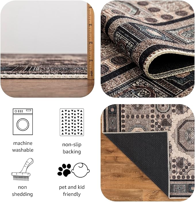 Keen Home Design 10x14 Rug - Machine Washable Area Rug with Non-Slip Backing, Ideal for Living Room, Dining Room, Bedroom - Vintage, Easy Clean, Durable, Low Pile Rug - (9'7" x 14')