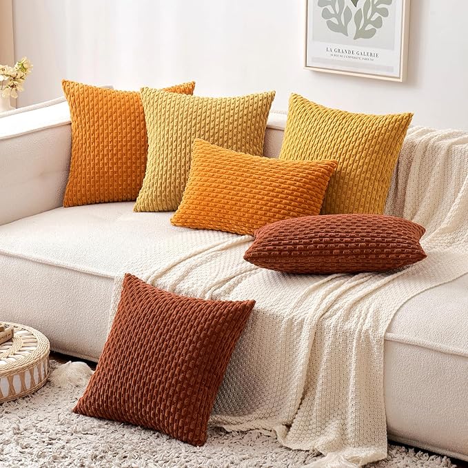 MIULEE Pack of 2 Decorative Throw Pillow Covers 20x20 Inch Soft Boho Striped Textured Corduroy Pillow Covers Modern Farmhouse Home Decor for Couch Bed Sofa Living Room Gold