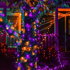 4pk Orange and Purple Solar Halloween Lights Outdoor Waterproof, 400LED 132FT Solar Powered LED String Lights Black Wire with 8 Modes, Solar Fairy Lights for Halloween Horror Party Tree Wedding Decor