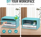 Wood Desk Organizer, 3 Tier Paper Tray Organizer for Desk with Adjustable Storage Shelves, Desktop Paper Sorter Mail Holder for Office Home Classroom, Blue