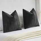 FUTEI Black Chenille Decorative Throw Pillow Covers 20x20 Inch Set of 2,Soft Embossed Striped Textured Cushion Case,Modern Home Decor for Couch Bed Living Room