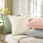 decorUhome Christmas Corduroy Cream White Throw Pillow Covers 20x20 Set of 2 Decorative Soft Boho Farmhouse Euro Couch Pillow Covers for Living Room Bed Sofa Broadside Striped Pillow Cases