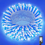 Vivideal 200 LED Christmas Lights Outdoor, 66ft Christmas String Lights 8 Modes Plug in Waterproof Fairy Lights with Timer Memory for Indoor Outside Bedroom Home Party Decoration, Blue&White