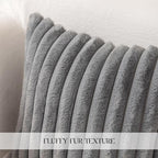 MOSAYT Faux Fur Throw Pillow Covers 18x18, Set of 2, Plush Velvet Soft Pillow Case,Fluffy Striped Decorative Couch Pillow Covers for Sofa, Bedroom, Living Room(Grey)