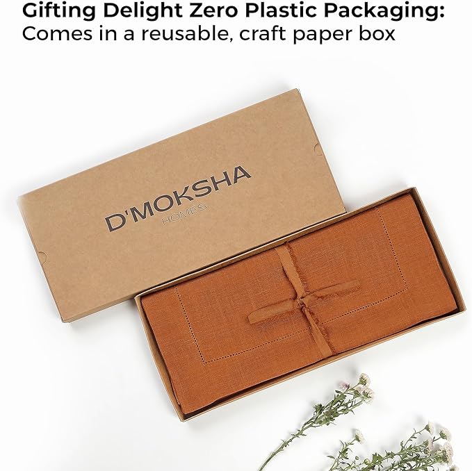D'Moksha Homes Linen Rust Table Runner 48 Inches - Classic Hemstitch, 100% Pure Linen Coffee Table Runner 14 x 48 Inch Ideal for Dresser Tables - Fall, Halloween
