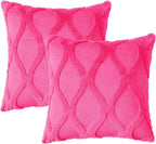 decorUhome Throw Pillow Covers 24x24 Inch Set of 2, Soft Plush Faux Fur Wool Hot Pink Couch Pillow Covers, Decorative Neutral Pillow Cases for Bed Sofa Living Room Home Decor