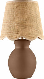 BoutiqueRugs Liliac Boho Ceramic and Jute Bedside Table Lamp for Bedroom Nightstand - End Side Lighting for Living Room - Shade Rattan - Brown, Beige - 15" H