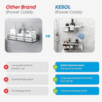 KESOL Shower Caddy and Soap Dish with Hooks Shower Shelf Organizer, No Drilling Adhesive Wall Mounted Bathroom Shelf, Rustproof SUS304 Stainless Steel (2 Pack), Silver