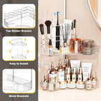 2-Tier Corner Bathroom Counter Organizer with Top Toothbrush Holders,Large Makeup Organizer Countertop with Brush Holder,Skincare Organizers Corner,Exquisite Vanity Organizer(Clear, 2 Tier)