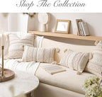 BlissBlush Decorative Throw Pillow Cover 20x20 Square Cream Neutral White Boho Accent Pillowcase Tassels Farmhouse Cushion for Couch Sofa Bedroom Living Room Home Décor (Cover ONLY, Pack of 1)