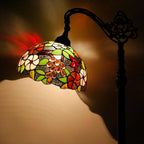 Tiffany Floor Lamp Stained Glass Purple Grape Style Arched Reading Light Gooseneck Adjustable Corner Standing Lamp 12X16X66 Inch for Bedroom Living Room Home Office