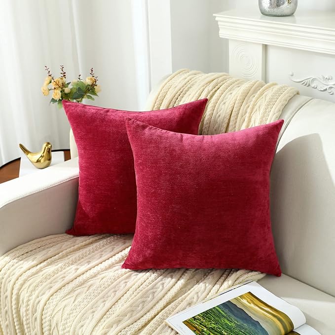 Jeneoo Bright Red Decorative Throw Pillow Covers Soft Chenille Comfy Lumbar Couch Cushion Cover Decor (Set of 2, 12 x 20 Inches)
