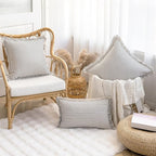 Throw Pillow Covers 18x18 Set of 2 Striped Fringe Pillow Cover Farmhouse Cushion Covers with Tassel Neutral Boho Pillows Decorative Square Pillowcase for Couch Sofa Bed, Black