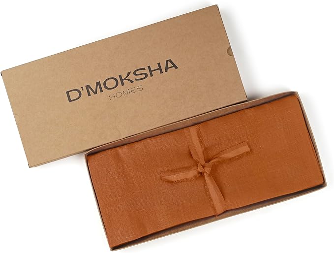 D'Moksha Homes Linen Rust Table Runner 90 Inches Long - 100% Pure Linen 14 x 90 Inch Table Runner for Dining, Fall and Halloween - Machine Washable