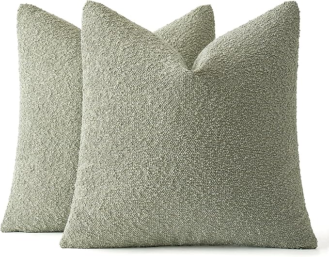 MIULEE 18x18 Inch Decorative Pillow Covers for Couch Bed Set of 2 Textured Boucle Neutral Winter Throw Pillows Sage Green Accent Solid Cushion Pillowcases Sofa Livingroom Home Decor