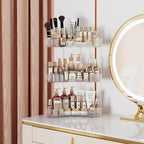 3-Tier Corner Bathroom Counter Organizer with Top Toothbrush Holders,Large Makeup Organizer Countertop with Brush Holder,Skincare Organizers Corner,Exquisite Vanity Organizer (Clear, 3 Tier)
