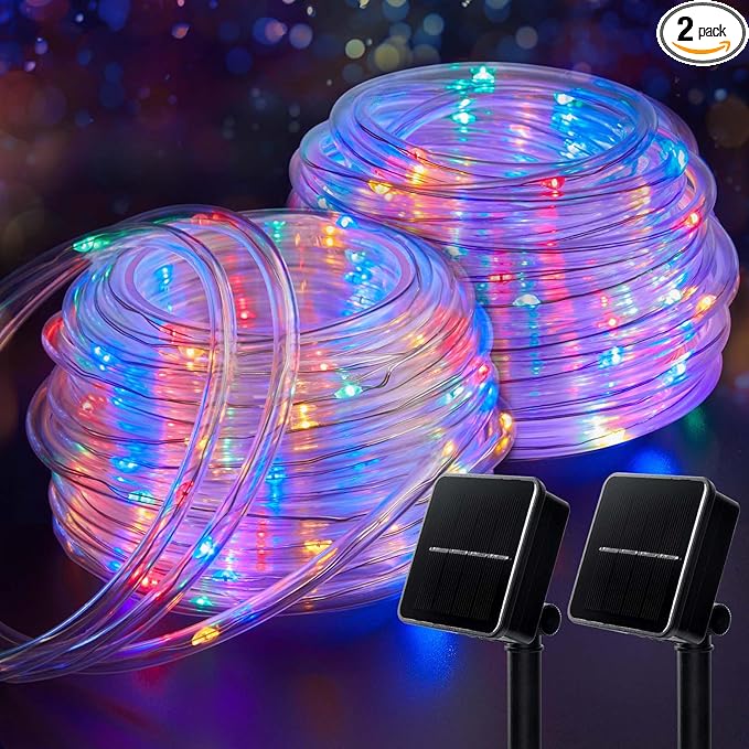 Brightown Solar String Lights Outdoor 2 Pack 72 Feet 200 LED Waterproof Solar Powered String Lights with 8 Lighting Modes, Waterproof Solar Rope Lights for Outside Christmas Party, Multicolor