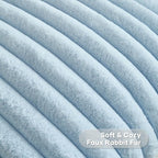 FUTEI Light Blue Striped Decorative Throw Pillow Covers 22x22 Inch Set of 2,Square Winter Decorations Couch Pillow Case,Soft Cozy Faux Rabbit Fur & Velvet Back,Modern Home Decor for Bed