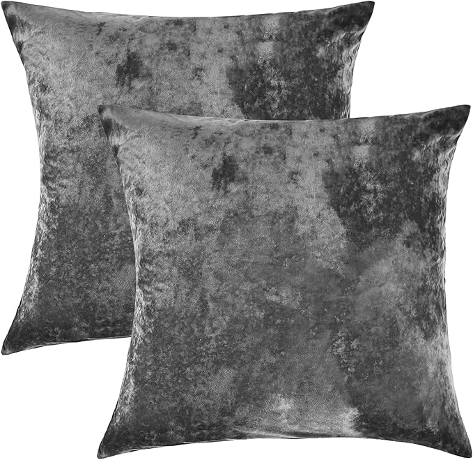 PHF Truly Velvet Euro Sham, 26"x 26",No Insert, 2 Pack Color Gradient Euro Throw Pillow Covers, Ultra Soft Cozy Pillow Covers for Home Decorative, No Shedding, No Pilling, Charcoral/Dark Grey