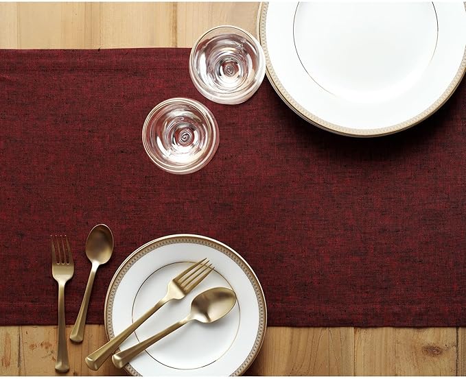Solino Home Linen Red Garnet Table Runner 156 Inches Long - Athena, 100% Pure Linen 14 x 156 Inch Table Runner for Fall, Autumn, Thanksgiving, Christmas, Holiday