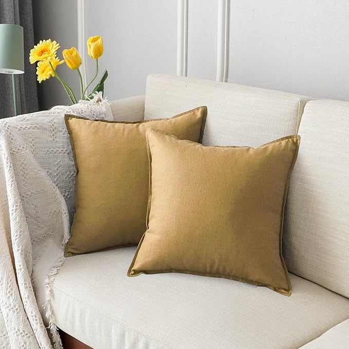 Jeanerlor Set of 2 Decorative 26"x26" Cotton Linen Chair Throw Pillow Case Green for Sofa Durable Classy, Comfortable Cushion Cover for Coffee Shop/Bar (65 x 65cm) Earth Yellow
