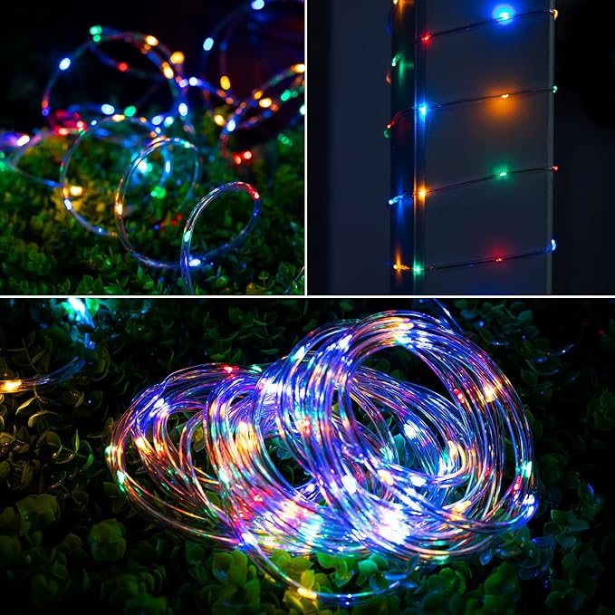 Solar Rope String Lights Outdoor 72Ft 200 Led Waterproof Solar Powered Fairy Lights with 8 Lighting Modes, Copper Wire PVC Tube Lights for Garden Wedding Christmas Party DIY Decor(Multicolor)