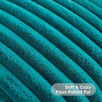 FUTEI Teal Green Striped Decorative Throw Pillow Covers 24x24 Inch Set of 2,Square Winter Decorations Couch Euro Pillow Case,Soft Cozy Faux Rabbit Fur & Velvet Back,Modern Home Decor for Bed